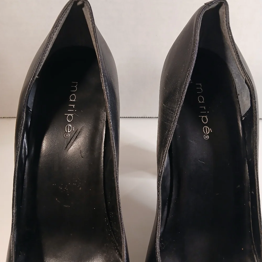 Maripe' Black Leather Round Toe 4